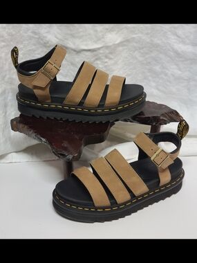 Dr. Martens Blaire Tan Platform Triple-Strap Sandals